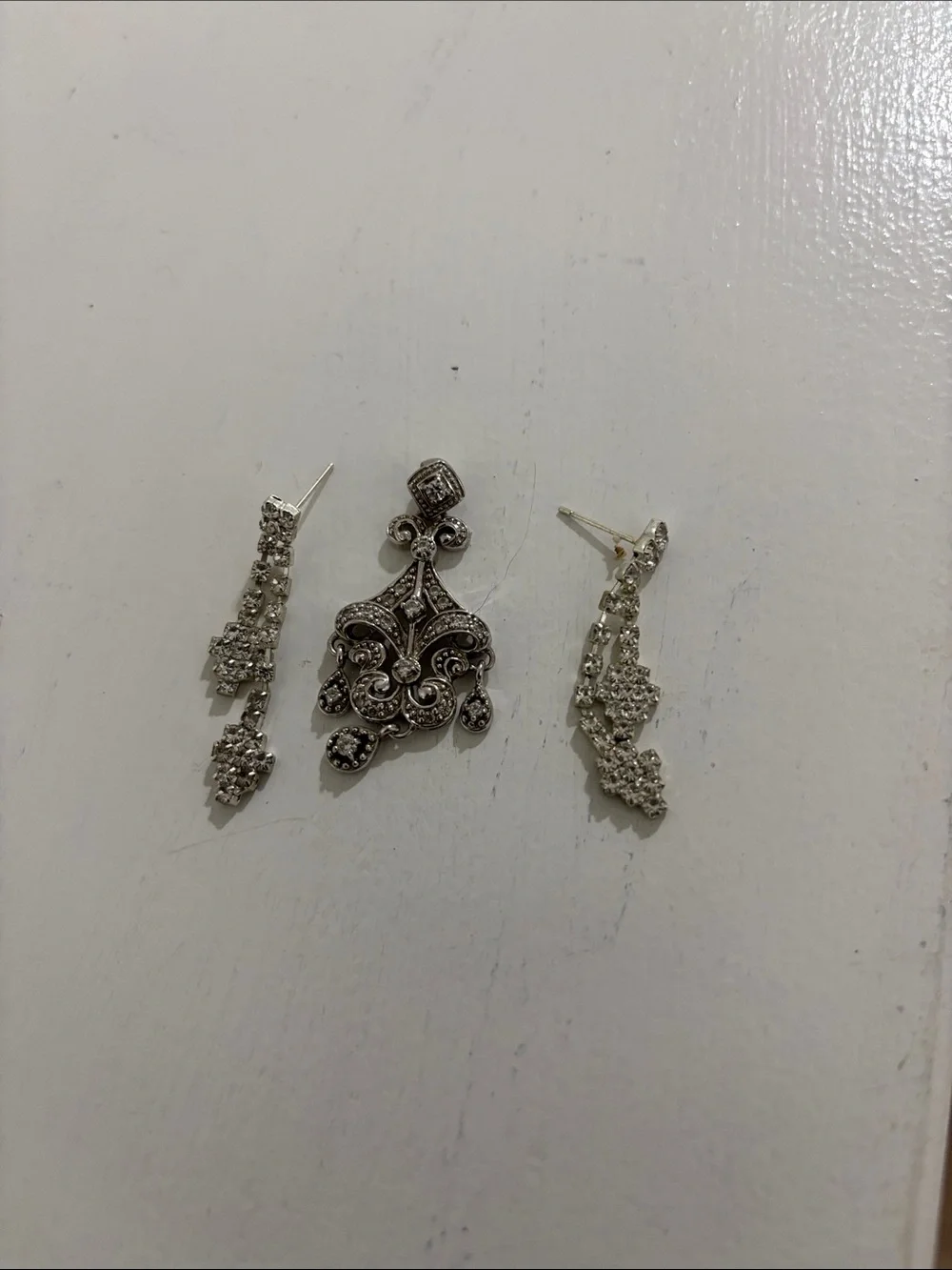 Silver Crystal Drop Earrings Trio - Elegant Silver Sparkle